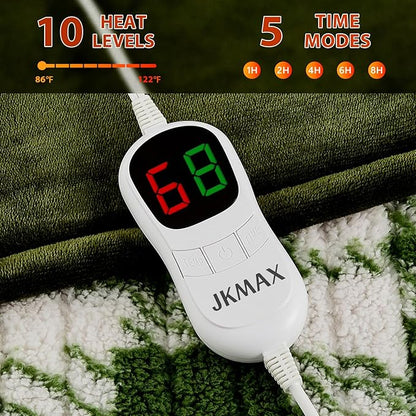 Heated Electric Blanket King Size - 100"x90" Flannel Heating Blanket with 10 Heating Levels & 5 Time Settings Over-Heat Protection, Winter Warmer for Adults with ETL Certification（Green）
