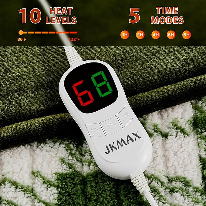Heated Electric Blanket Twin Size - 62"x84" Flannel Heating Blanket with 10 Heating Levels & 5 Time Settings Over-Heat Protection, Winter Warmer for Adults with ETL Certification（Green）