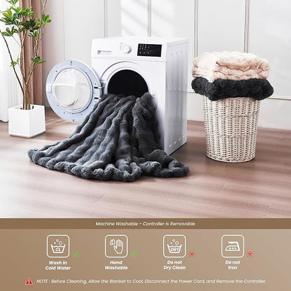 Heated Blanket Throw 50''x60'', Fast Heating Electric Blanket Ultra-Soft Faux Rabbit Fur with 5 Heat Levels & 5H Auto Shut-Off, Overheat Protection, Machine Washable