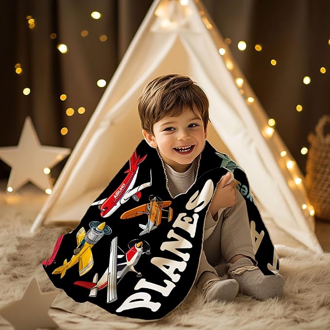 Khumbhira Airplane Blanket for Boys Kids Child Toddler Just A Boy Who Loves Planes Blanket Warm Plush Fleece Planes Throw for Bed Sofa Office Decor Airplane Gifts Ideas 40"x50"-S