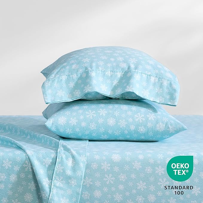 Bare Home Flannel Sheet Set Prints, 100% Cotton, Velvety Soft Heavyweight - Double Brushed Flannel for Extra Softness & Comfort - Deep Pocket - Bed Sheets (King, Snowdrift)
