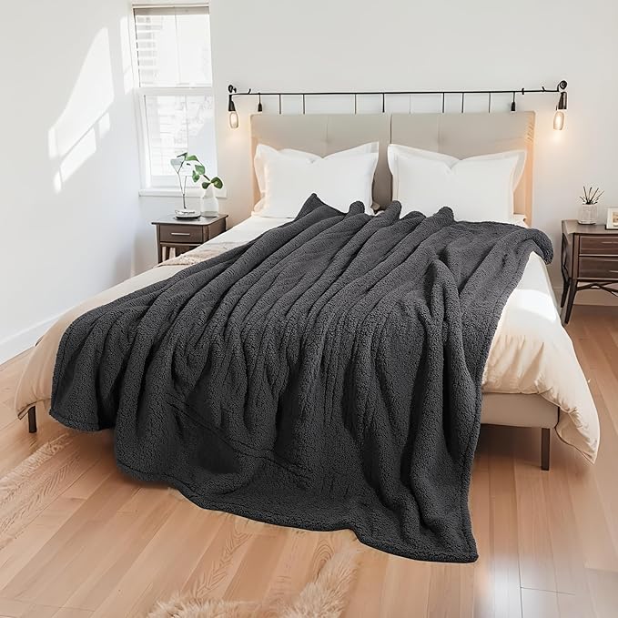 Electric Heated Blanket Twin Size 62"×84" with 6 Heating Levels & 1-10Hs Auto Off, Heating Blanket Double Sided Plush Sherpa, Fast Heating, Machine Washable for Christmas Gift - Dark Gray