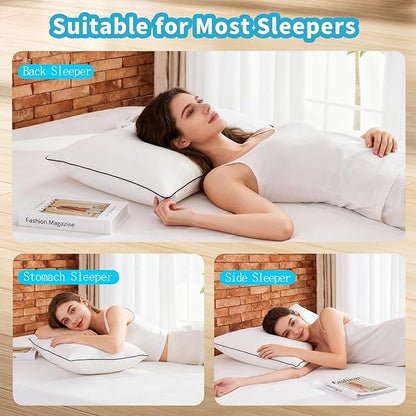Feather Down Pillow King Size Set of 2, 100% Cotton Luxury Hotel Collection Bed Pillows for Sleeping, Down Surrounded Fluffy Soft Medium Firm Pillows for Side Back Stomach Sleepers 20" x 36"