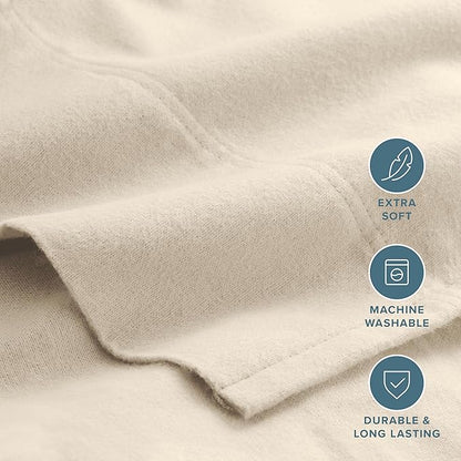 Bare Home Flannel Sheet Set 100% Cotton, Velvety Soft Heavyweight - Double Brushed Flannel - Deep Pocket (Split King, Sand)
