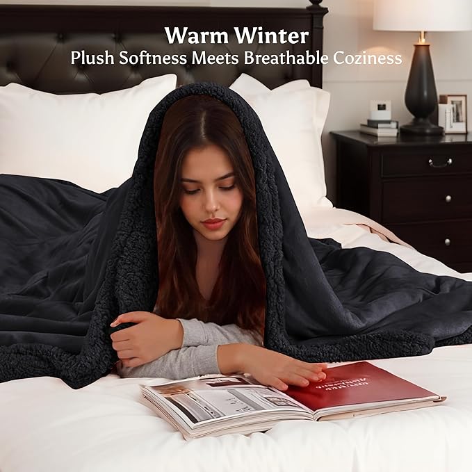 Heated Blanket Twin Size Electric Blanket 62" x 84" with 5 Levels Heating & 10Hs Auto Off, Silky Microplush Flannel & Warm Sherpa Fabric, Machine Washable, Great Christmas Birthday Gifts, Black