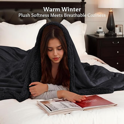 Heated Blanket Twin Size Electric Blanket 62" x 84" with 5 Levels Heating & 10Hs Auto Off, Silky Microplush Flannel & Warm Sherpa Fabric, Machine Washable, Great Christmas Birthday Gifts, Black