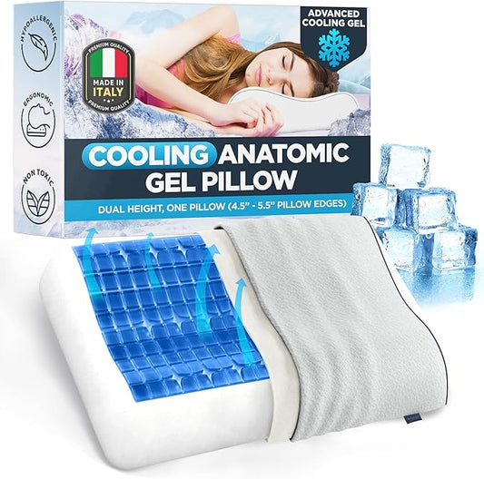 Technogel Anatomic Cooling Gel Pillow – Dual-Height Cervical Spine Support, Memory Foam Base, Pillow for Neck Pain Relief, Washable Cover, Side & Back Sleepers King Size