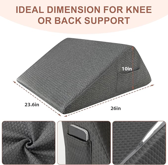 Bedluxe Knee Wedge Pillow - Memory Foam Leg Support for Sleeping, Post Surgery Triangle Pillow Wedge, Leg Elevation, Knees Hip Back Pain Relief (23.6 x 26 x 10, Extra Large, Black)