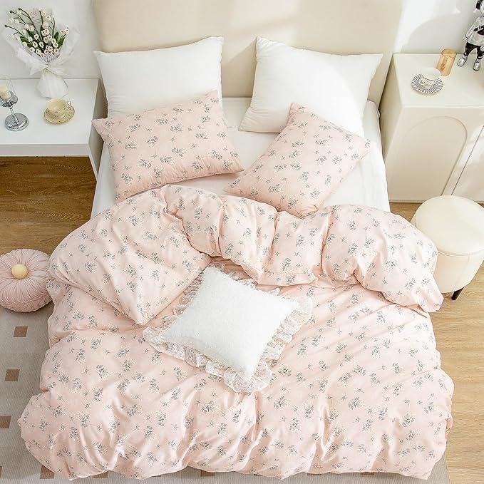 Jane yre Duvet Cover King Floral Brushed Microfiber 3 Pieces Bedding Set Garden Style Flower Pattern with Zipper Closure, Soft Breathable Comfy
