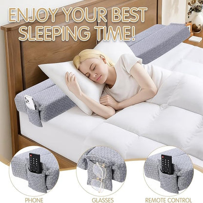 Foldable Bed Wedge Pillow for Headboard Gap (0-6'') 60" x 9.8" x 3" Foam Mattress Gap Filler, Pillow Falling Down, Gray