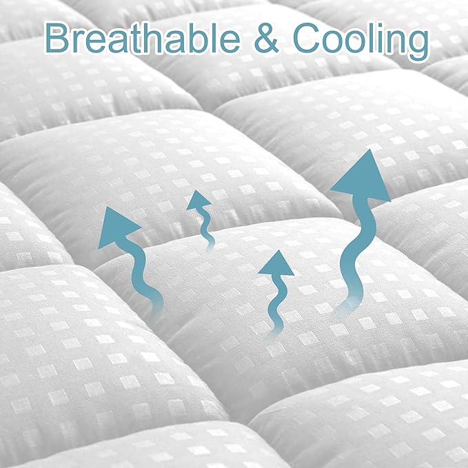 HYLEORY Twin Mattress Pad Quilted Fitted Mattress Protector Cooling Pillow Top Mattress Cover Breathable Fluffy Soft Mattress Topper with 8-21" Deep Pocket
