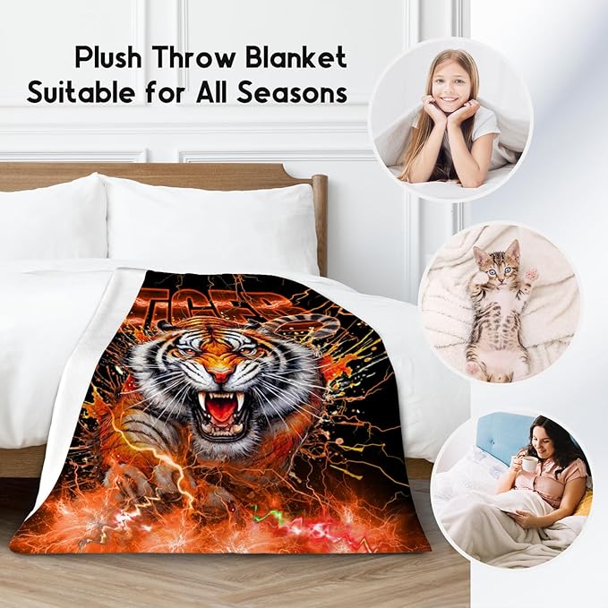 Kids Throw Blanket Tiger Gifts for Boys Toddler, 40"x50" Fleece Soft Cozy Throw for Son Grandson