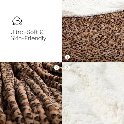LUXIAN Electric Heated Blanket King Size 90"x100" - Microplush & Sherpa Fabric Dual-Sided, 6 Heat Settings & 10 Hours Auto Off, Cozy Warming Throw for Office or Bed, Machine Washable, Leopard Print