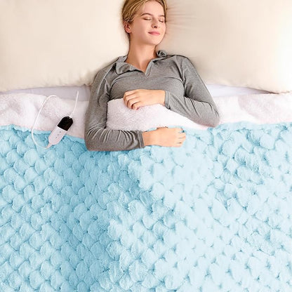 Homemate Heated Blanket Electric Throw - 50"x60" Heating Blanket Throw 1/2/4/6/8 Hours Auto-Off 10 Heat Levels Over-Heat Protection Luxury 800 GSM Faux Fur 200 GSM Sherpa ETL Certification