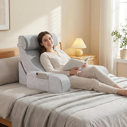 Reading Pillow for Sitting in Bed Adult, Back Support Pillow for Bed Sitting Up, Husband Pillow with Arms, Bed Pillow with Pocket for Reading/Gaming/Resting/Watching TV