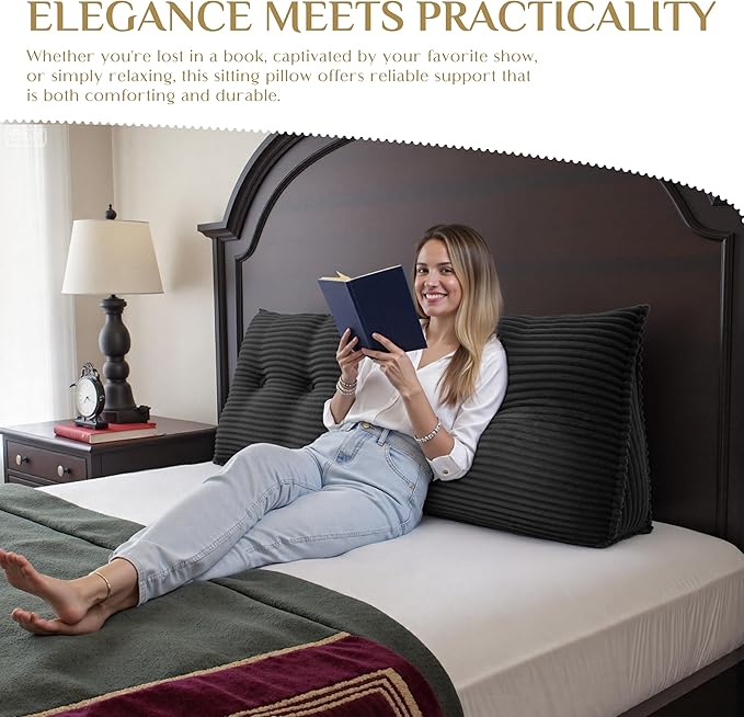 Headboard Wedge Pillow, Large Triangular Reading Pillow for Bed, Backrest Support Bolster for Sitting Up, Long Bed Rest Pillow with Removable Cover