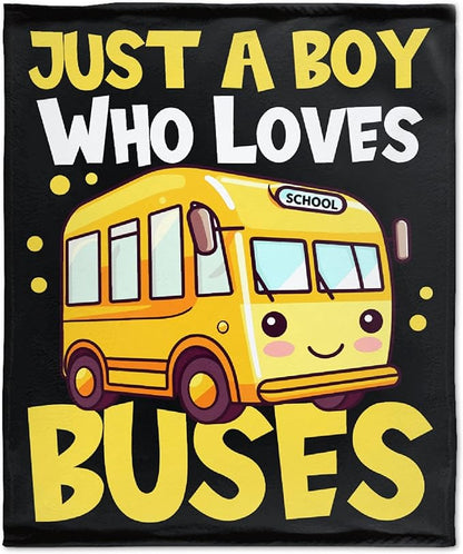 Khumbhira Funny Yellow School Bus Blanket Just A Boy Who Loves Buses Blanket for Boys Kids Warm Plush Lightweight School Buses Throw Blanket for Couch Sofa Bed All Season Use 90"x120"-XL