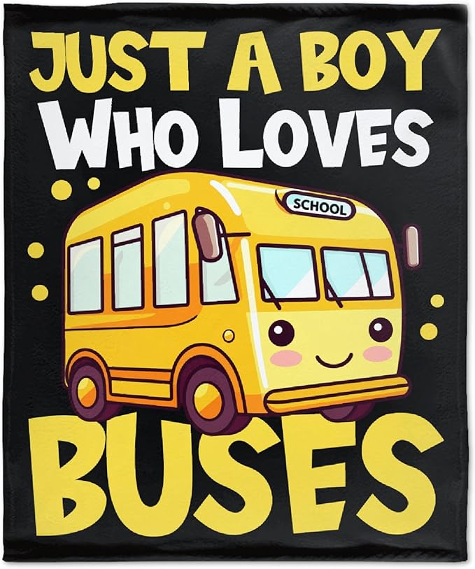 Khumbhira Funny Yellow School Bus Blanket Just A Boy Who Loves Buses Blanket for Boys Kids Warm Plush Lightweight School Buses Throw Blanket for Couch Sofa Bed All Season Use 40"x50"-S