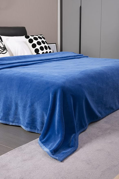 Mellowdy Extra Thick Hearty Plush Flannel Blanket (Sapphire Blue, 90x90) - 500GSM Queen Size Warm Blanket for Winter, Fall | Soft, Fluffy, Cuddly, Perfect for Bed, Oversized Throw for Couch, Sofa