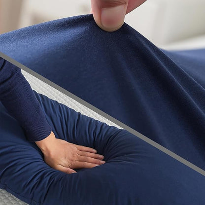WhatsBedding Memory Foam Body Pillow with Cooling Zippered Cotton Cover, Full Body Pillow for Adults, Long Pillow for Sleeping, Firm Pillow Breathable Fluffy Supportive - Dark Blue