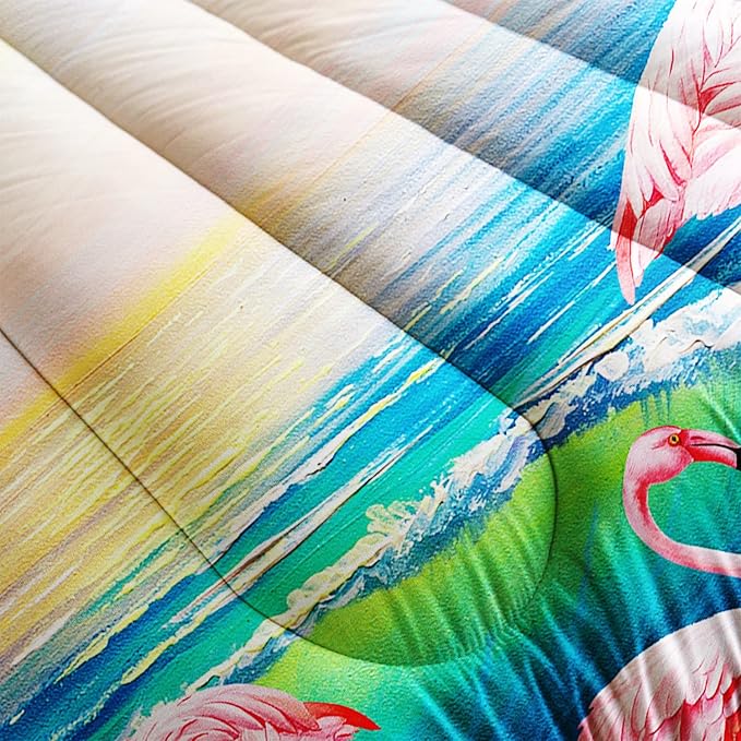 HOSIMA Flamingos Comforter Full Size,Pink Wild Flamingo Bedding Tropical Beach Room Decor,Seaside Home Decor Hawaiian Vacation Style Bedding for Girls Kids with 2 Pillow Cases.