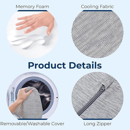 5 STARS UNITED Knee Pillow for Back Sleeping – Cooling Cover - Memory Foam Cushion for Sciatica Pain Relief – Under Leg Support for Sleeping on Back – Half Moon Bolster for Bed, Arctic Gray