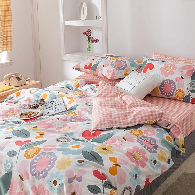 Jane yre Floral Duvet Cover Twin, 100% Cotton 3 Pieces Bedding, Fresh Garden Style Flower Branches Pattern Duvet Cover, with Zipper Closure, Luxury Soft Breathable Comfy