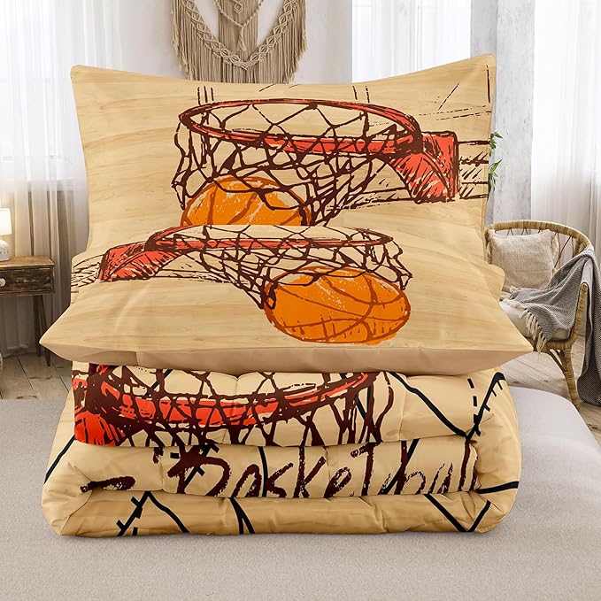 Peopleareok Basketball Comforter Set Full(79x90 Inch), 3D Printed Basketball Theme Comforter, Boys Sport Bedding, 3 Pieces Soft Microfiber Bedding Set for Boys Kids with 2 Pillowcases