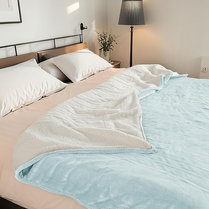 Electric Heated Blanket King Size 90"x100" - Dual-Sided with Microplush & Sherpa Fabric, 4 Heat Settings & 10 Hours Auto Off, Dual Controller, Machine Washable - Light Green