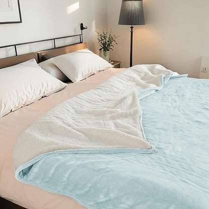 Electric Heated Blanket King Size 90"x100" - Dual-Sided with Microplush & Sherpa Fabric, 4 Heat Settings & 10 Hours Auto Off, Dual Controller, Machine Washable - Light Green