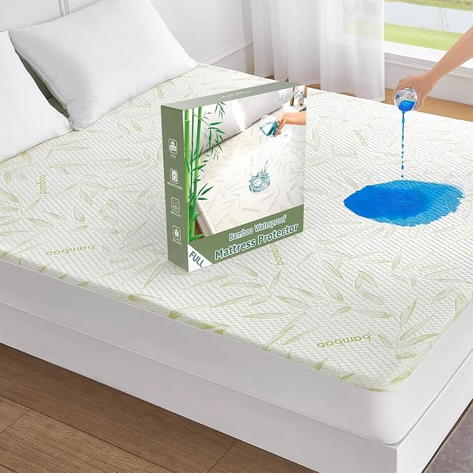 Full Size Mattress Protector Waterproof Mattress Pad Washable Bamboo Rayon Mattress Cover Breathable Noiseless Bed Protector 5" - 21'' Elastic Fitted Deep Pocket