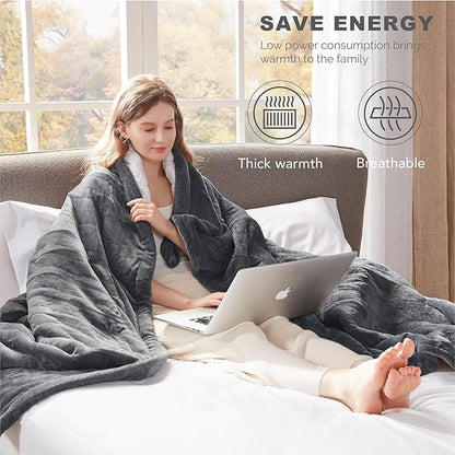 Degrees of Comfort Sherpa Plush Heated Blanket, Full Size Bed Electric Blankets with 6 Heat Settings Controller | 1-10 Hour Auto Shut Off |Washable, 72" X 84" Grey