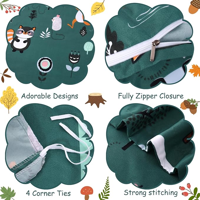 JSD Green Forest Animal Kids Duvet Cover Set Queen Size, 3 Piece Soft Printed Microfiber Comforter Cover with Pillow Sham Zipper Closure, Comforter Not Included