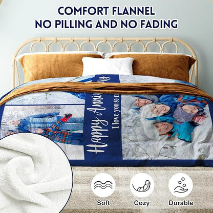 Yoke Style Ships Next Day, Custom Blanket with Photos Text, Picture Blankets Customized for Couple Gifts, Personalized Blankets and Throws Birthday Gift for Mom Dad Girlfriend Boyfriend Women Men