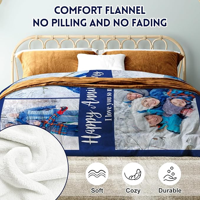 Yoke Style Ships Next Day, Custom Blanket with Photos Text, Picture Blankets Customized for Couple Gifts, Personalized Blankets and Throws Birthday Gift for Mom Dad Girlfriend Boyfriend Women Men