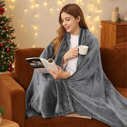 Electric Heated Blanket 72"x84" Full Size - 4 Heat Levels, 10H Auto Shut Off, Ultra-Soft Flannel Fleece Heated Blanket with Overheat Protection, Fast Heating, Machine Washable - Light Grey