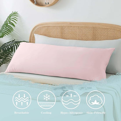 WhatsBedding Memory Foam Body Pillow with Zippered Cooling Cover, Full Body Pillow for Adults, Long Pillow for Sleeping, Fluffy Supportive, Ice Pink