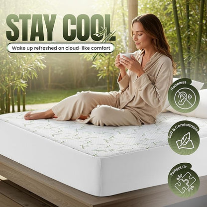 Utopia Bedding Waterproof Mattress Protector Twin XL Size Bed, Premium 200 GSM Bamboo Viscose Cooling Mattress Cover, Soft and Breathable, Fitted Style with 15 Inches Deep Stretchable Pockets