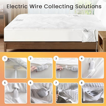 Electric Heated Mattress Pad King Size Dual Control Bed Warmer, Deep Pocket, Side Storage Pouch for Controller, Machine Washable, 3D Air Layer Fabric, 78"x80", Grey