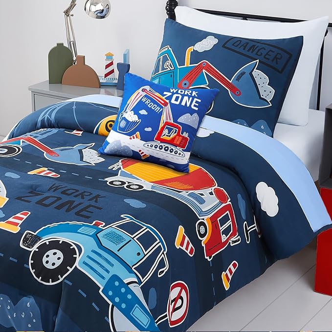 Kids Comforter Set Twin Size for Boys, Glow in The Dark Truck Bedding Set 1 Comforter, 1 Decor Pillow, 1 Pillow Shams
