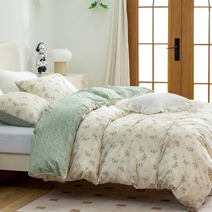 Jane yre Floral Duvet Cover Twin 3 Pieces Bedding Set Brushed Microfiber Twin Garden Style Flower Pattern Flower Twin Duvet Cover, with Zipper Closure, Luxury Soft Breathable Comfy