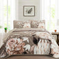 Drucon Floral Quilt King Size - 3 Pieces Brown Quilt Botanical Bedspread Soft Lightweight Flower Bedding Set for All Season (104"x90")