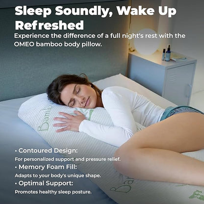 OMEO Full Rayon Bamboo Fiber Pillow Memory Foam Body Pillow for Side Sleeper, Huggable Long Body Pillow for Adults with Washable Pillowcase with Zipper, 20x54 Inch