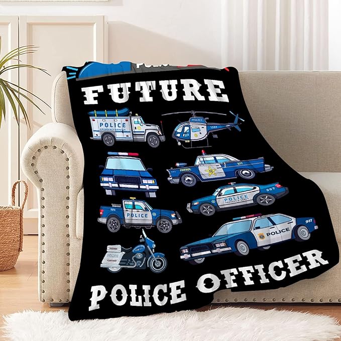 Police Car Blanket for Boys Kids Police Car Lovers Soft Plush Warm Cartoon Car Blanket for Couch Bed Sofa Decor Birthday Police Blanket Police Gifts 60"x80"-L