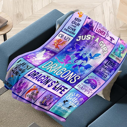 Dragon Lovers Blanket 50"X40" for Girls Kids, Dragon Themed Gifts on Birthday Christma, Softs Warm Cozy Throw for Bed Sofa Sleep