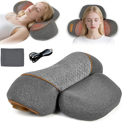 3-in-1 Neck Massager Pillow with Heating & Cervical Traction, Ergonomic Cervical Pillow for Neck Back Shoulder Pain Relief,Cervical Traction Suppor (Brown)