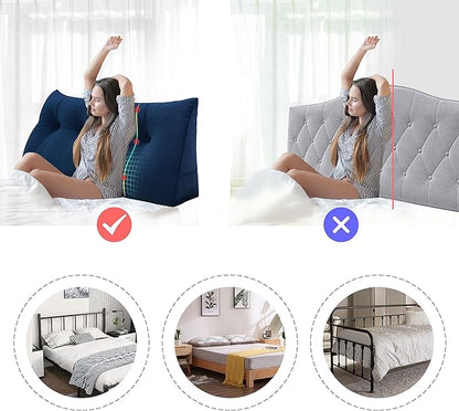 WOWMAX Headboard Pillow Twin, Triangular Wedge Pillow Headboard, Wedge Headboard Pillow for Bed Sofa, Daybed Pillows for Sitting up, Reading or Working with Removable Cover, Blue