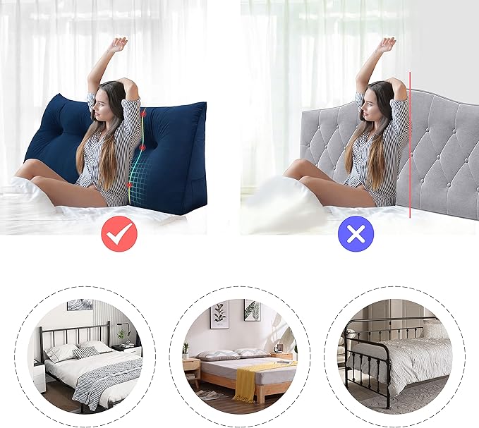 WOWMAX Headboard Pillow King, Triangular Wedge Pillow Headboard, Wedge Headboard Pillow for Bed Sofa, Daybed Pillows for Sitting up, Reading or Working with Removable Cover, Blue