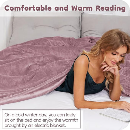 Electric Heated Blanket King Size 90×100, Comfortable & Luxurious Flannel, 4 Heating Levels & 10 H Auto Shut Off, Purple