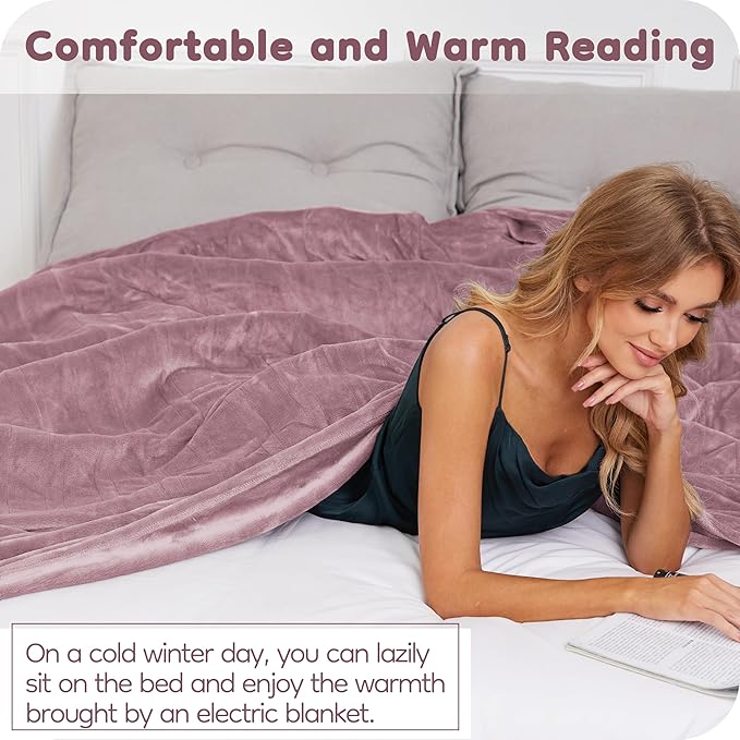Electric Heated Blanket 84" x 90" Queen Size with Dual Control Warm Flannel Heated Blanket with 4 Heating Levels & 10 Hours Auto-Off, Fast Heating, Machine Washable, for Bedding -Purple
